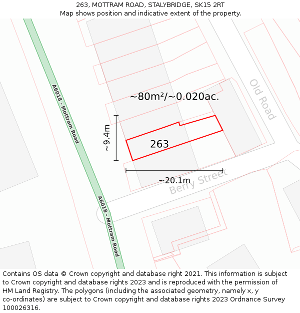 263, MOTTRAM ROAD, STALYBRIDGE, SK15 2RT: Plot and title map