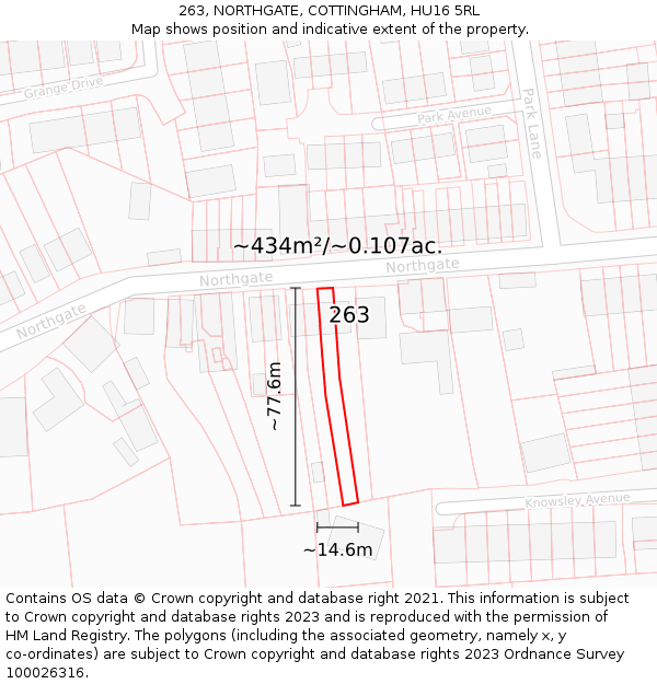 263, NORTHGATE, COTTINGHAM, HU16 5RL: Plot and title map