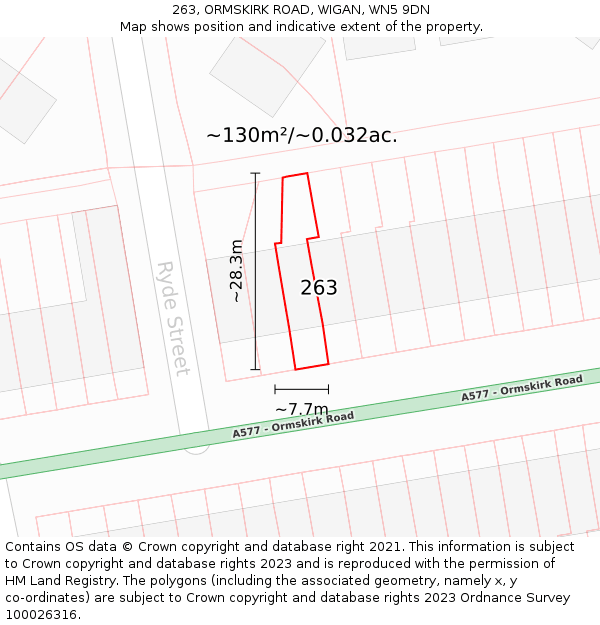 263, ORMSKIRK ROAD, WIGAN, WN5 9DN: Plot and title map