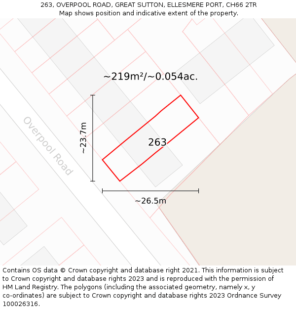 263, OVERPOOL ROAD, GREAT SUTTON, ELLESMERE PORT, CH66 2TR: Plot and title map