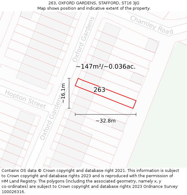 263, OXFORD GARDENS, STAFFORD, ST16 3JG: Plot and title map