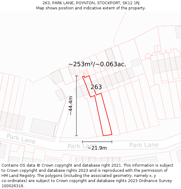 263, PARK LANE, POYNTON, STOCKPORT, SK12 1RJ: Plot and title map
