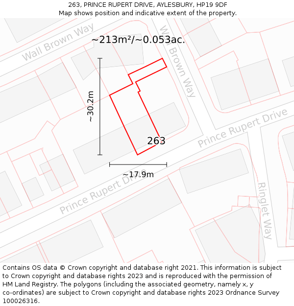 263, PRINCE RUPERT DRIVE, AYLESBURY, HP19 9DF: Plot and title map