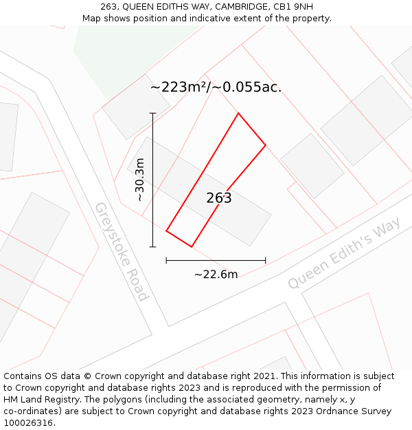 263, QUEEN EDITHS WAY, CAMBRIDGE, CB1 9NH: Plot and title map