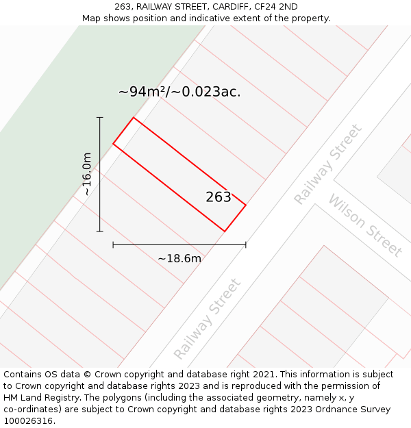 263, RAILWAY STREET, CARDIFF, CF24 2ND: Plot and title map