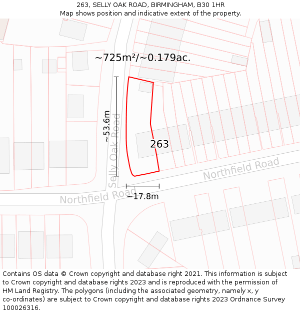 263, SELLY OAK ROAD, BIRMINGHAM, B30 1HR: Plot and title map