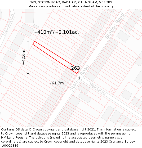 263, STATION ROAD, RAINHAM, GILLINGHAM, ME8 7PS: Plot and title map