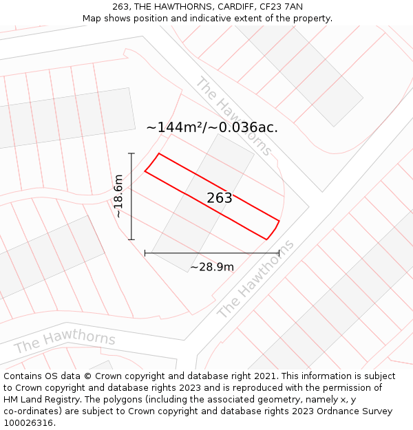 263, THE HAWTHORNS, CARDIFF, CF23 7AN: Plot and title map