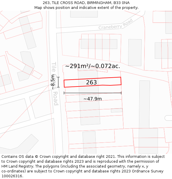 263, TILE CROSS ROAD, BIRMINGHAM, B33 0NA: Plot and title map