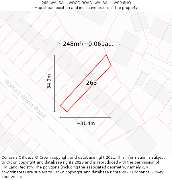 263, WALSALL WOOD ROAD, WALSALL, WS9 8HQ: Plot and title map