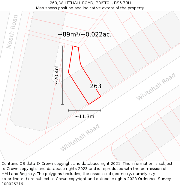 263, WHITEHALL ROAD, BRISTOL, BS5 7BH: Plot and title map