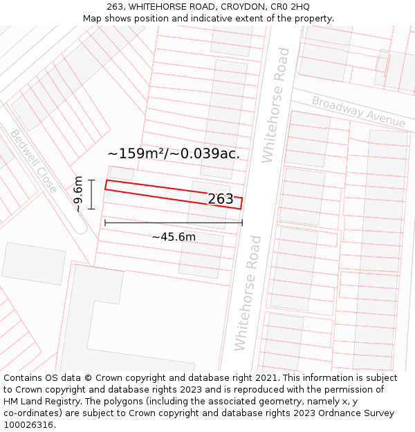 263, WHITEHORSE ROAD, CROYDON, CR0 2HQ: Plot and title map