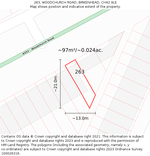 263, WOODCHURCH ROAD, BIRKENHEAD, CH42 9LE: Plot and title map