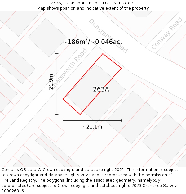 263A, DUNSTABLE ROAD, LUTON, LU4 8BP: Plot and title map