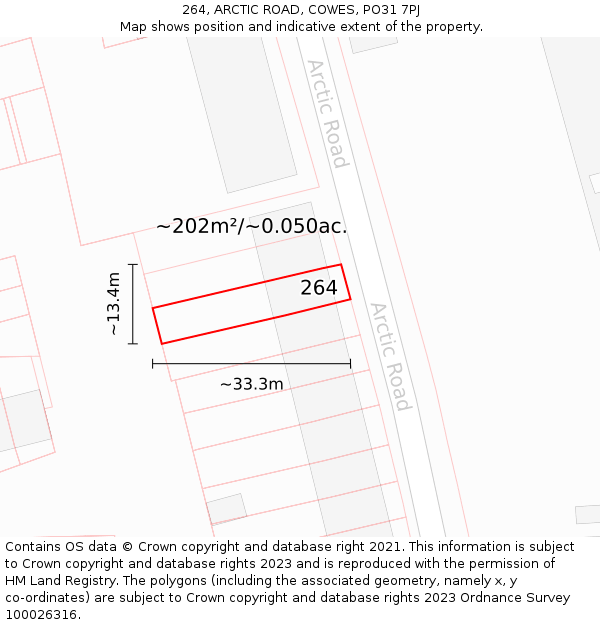 264, ARCTIC ROAD, COWES, PO31 7PJ: Plot and title map