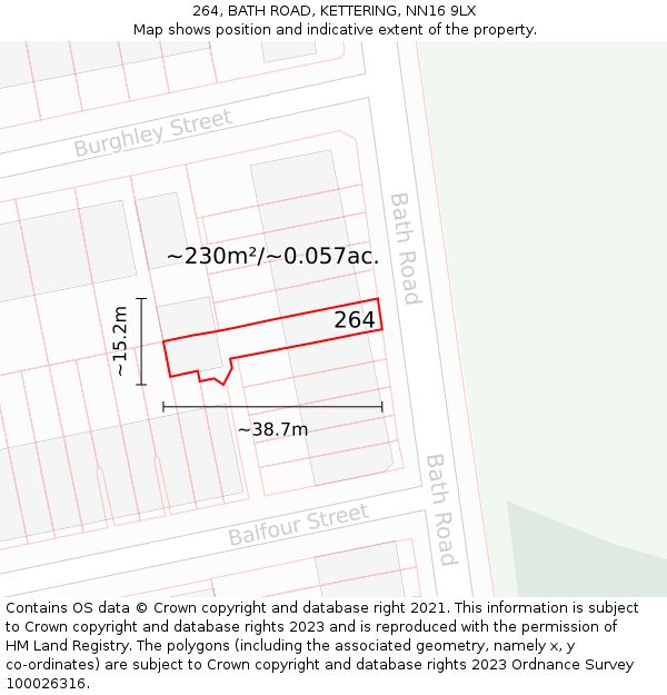 264, BATH ROAD, KETTERING, NN16 9LX: Plot and title map