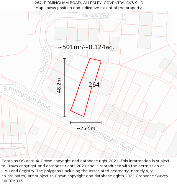 264, BIRMINGHAM ROAD, ALLESLEY, COVENTRY, CV5 9HD: Plot and title map