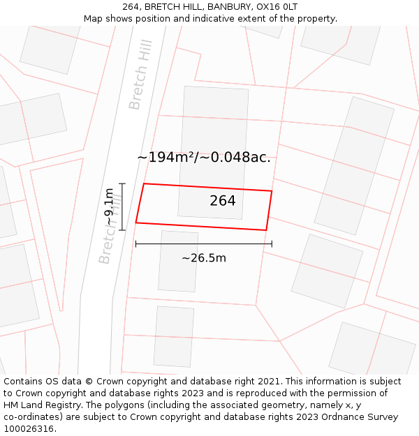 264, BRETCH HILL, BANBURY, OX16 0LT: Plot and title map