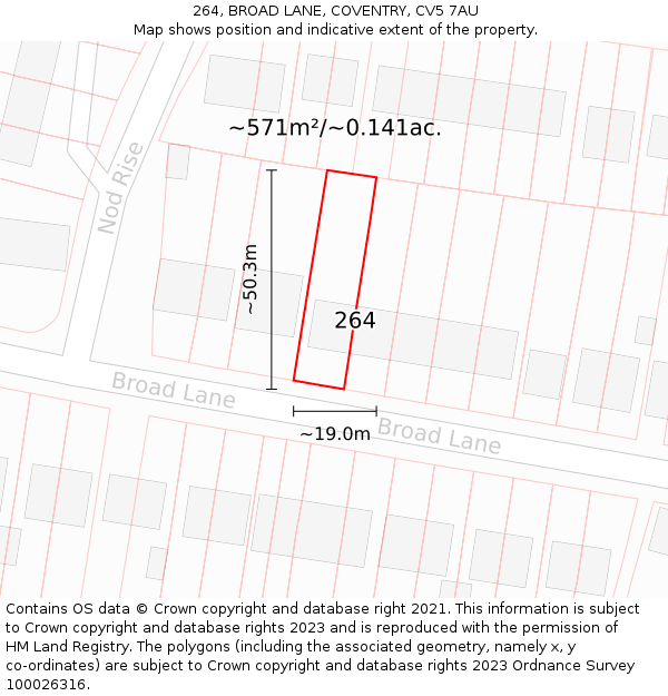 264, BROAD LANE, COVENTRY, CV5 7AU: Plot and title map