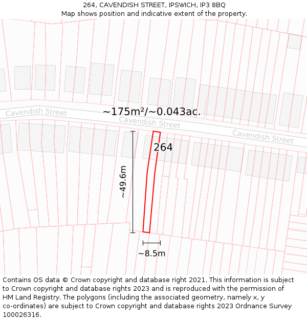 264, CAVENDISH STREET, IPSWICH, IP3 8BQ: Plot and title map