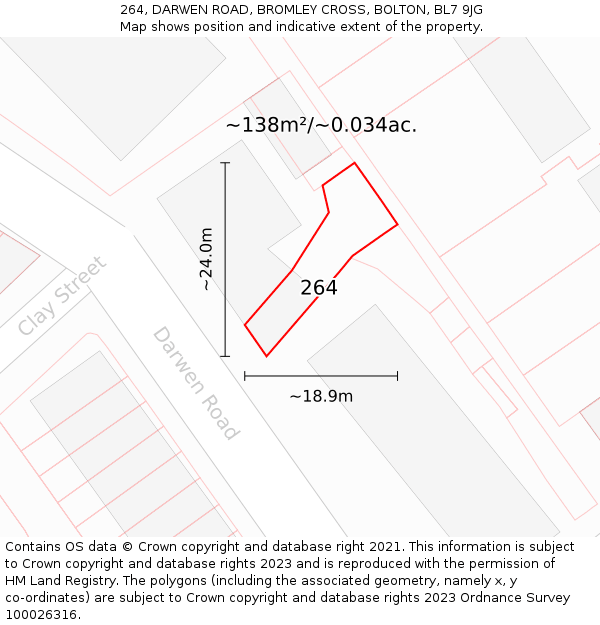264, DARWEN ROAD, BROMLEY CROSS, BOLTON, BL7 9JG: Plot and title map
