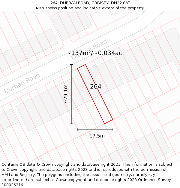 264, DURBAN ROAD, GRIMSBY, DN32 8AT: Plot and title map