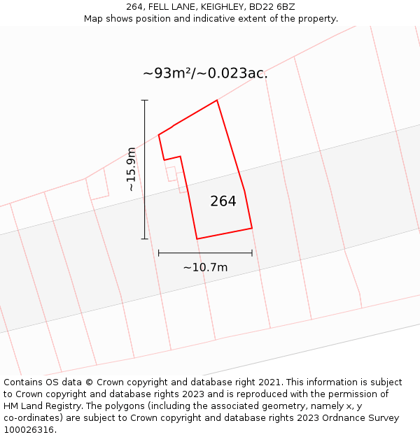 264, FELL LANE, KEIGHLEY, BD22 6BZ: Plot and title map