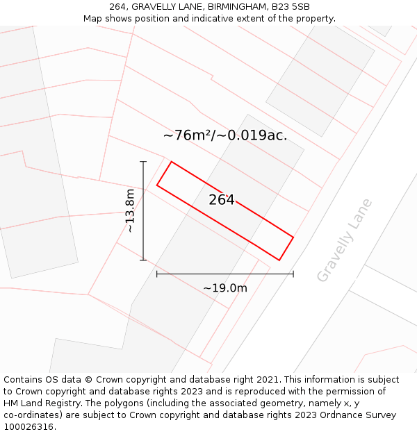 264, GRAVELLY LANE, BIRMINGHAM, B23 5SB: Plot and title map