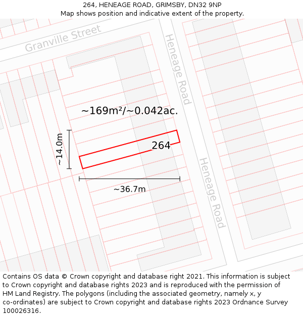 264, HENEAGE ROAD, GRIMSBY, DN32 9NP: Plot and title map
