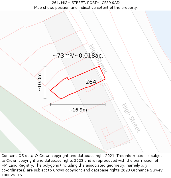 264, HIGH STREET, PORTH, CF39 9AD: Plot and title map