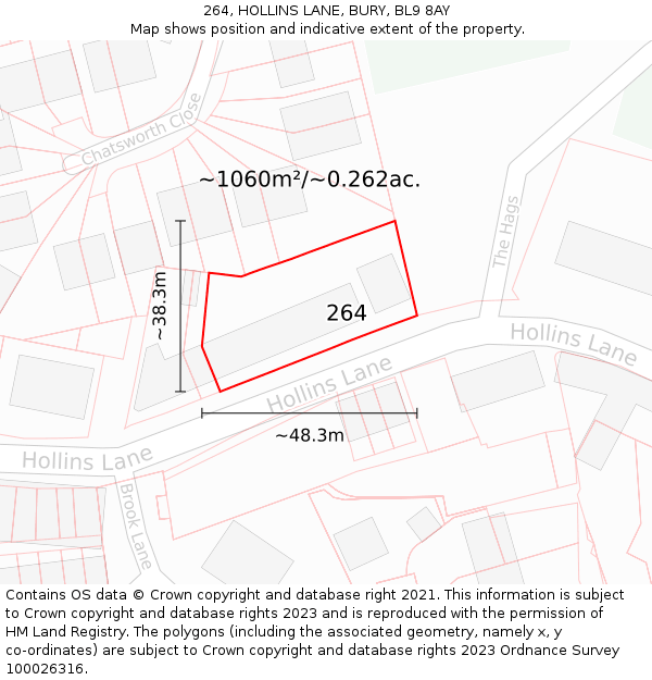 264, HOLLINS LANE, BURY, BL9 8AY: Plot and title map