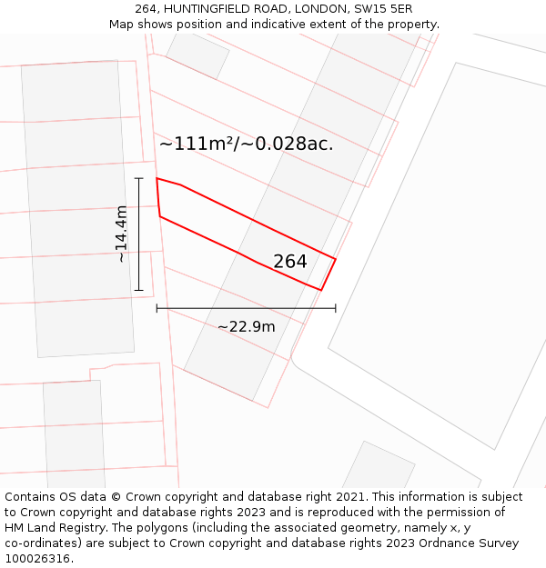 264, HUNTINGFIELD ROAD, LONDON, SW15 5ER: Plot and title map