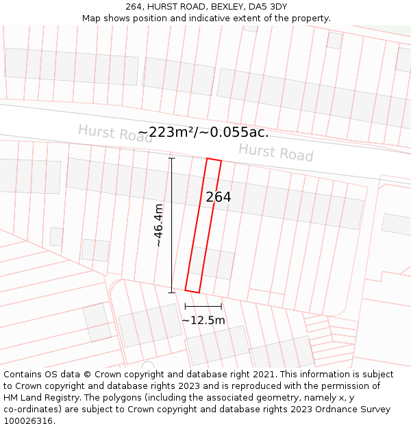264, HURST ROAD, BEXLEY, DA5 3DY: Plot and title map