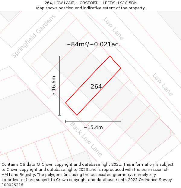 264, LOW LANE, HORSFORTH, LEEDS, LS18 5DN: Plot and title map
