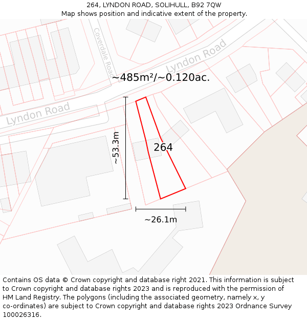 264, LYNDON ROAD, SOLIHULL, B92 7QW: Plot and title map