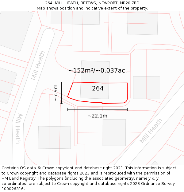 264, MILL HEATH, BETTWS, NEWPORT, NP20 7RD: Plot and title map