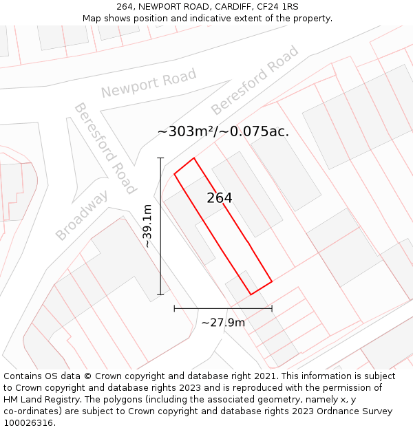 264, NEWPORT ROAD, CARDIFF, CF24 1RS: Plot and title map