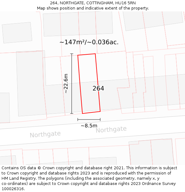 264, NORTHGATE, COTTINGHAM, HU16 5RN: Plot and title map