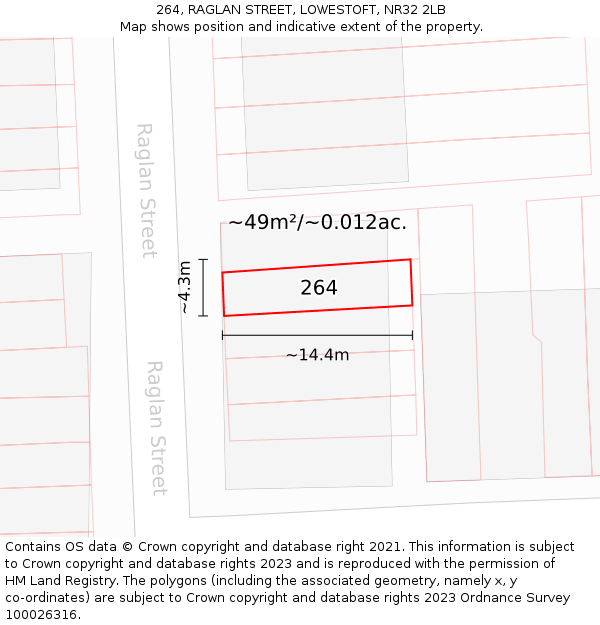 264, RAGLAN STREET, LOWESTOFT, NR32 2LB: Plot and title map