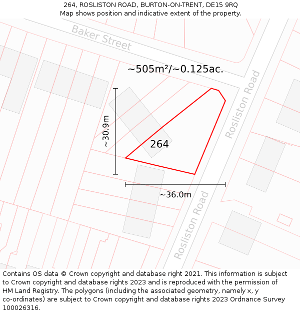 264, ROSLISTON ROAD, BURTON-ON-TRENT, DE15 9RQ: Plot and title map