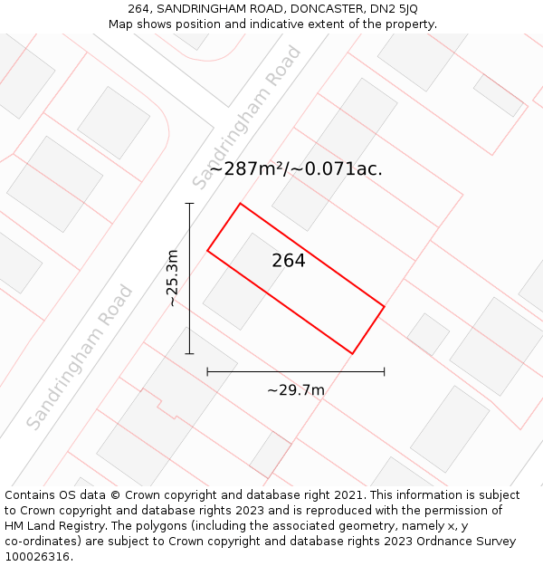 264, SANDRINGHAM ROAD, DONCASTER, DN2 5JQ: Plot and title map