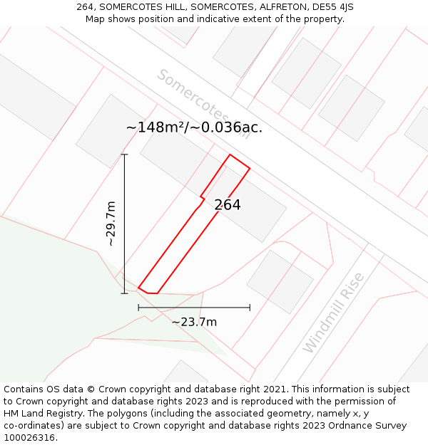 264, SOMERCOTES HILL, SOMERCOTES, ALFRETON, DE55 4JS: Plot and title map