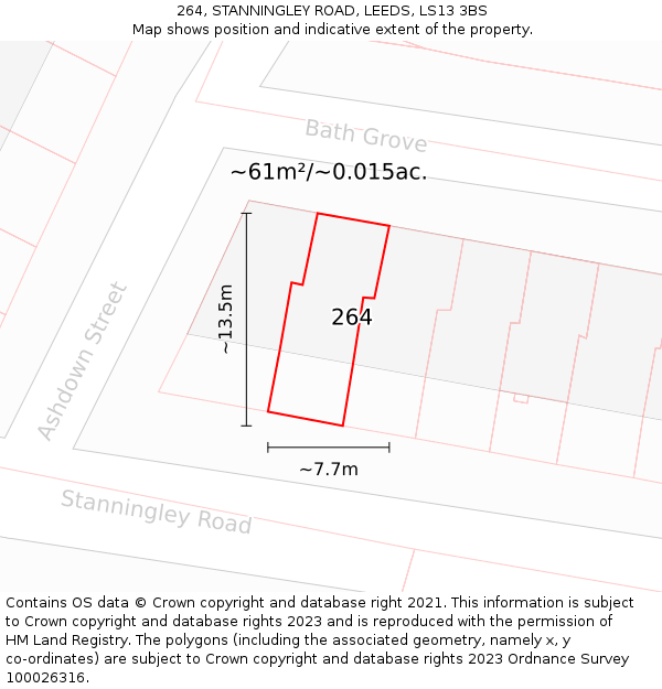 264, STANNINGLEY ROAD, LEEDS, LS13 3BS: Plot and title map