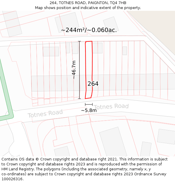 264, TOTNES ROAD, PAIGNTON, TQ4 7HB: Plot and title map