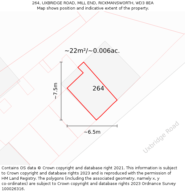 264, UXBRIDGE ROAD, MILL END, RICKMANSWORTH, WD3 8EA: Plot and title map