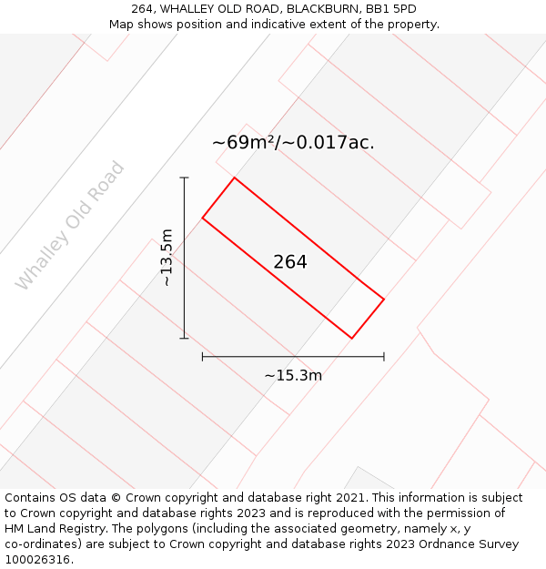 264, WHALLEY OLD ROAD, BLACKBURN, BB1 5PD: Plot and title map