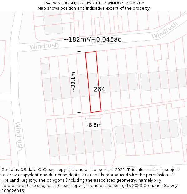 264, WINDRUSH, HIGHWORTH, SWINDON, SN6 7EA: Plot and title map