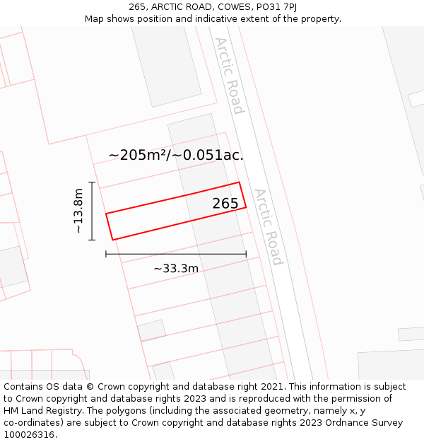 265, ARCTIC ROAD, COWES, PO31 7PJ: Plot and title map