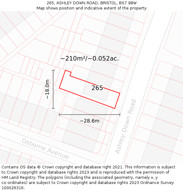 265, ASHLEY DOWN ROAD, BRISTOL, BS7 9BW: Plot and title map