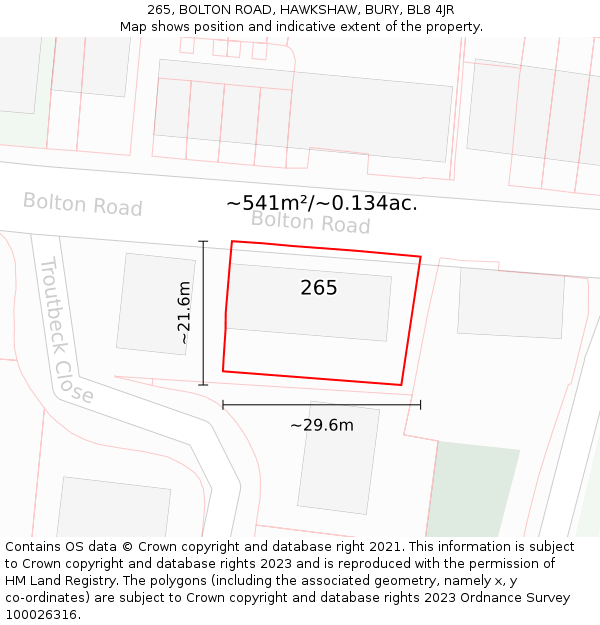 265, BOLTON ROAD, HAWKSHAW, BURY, BL8 4JR: Plot and title map